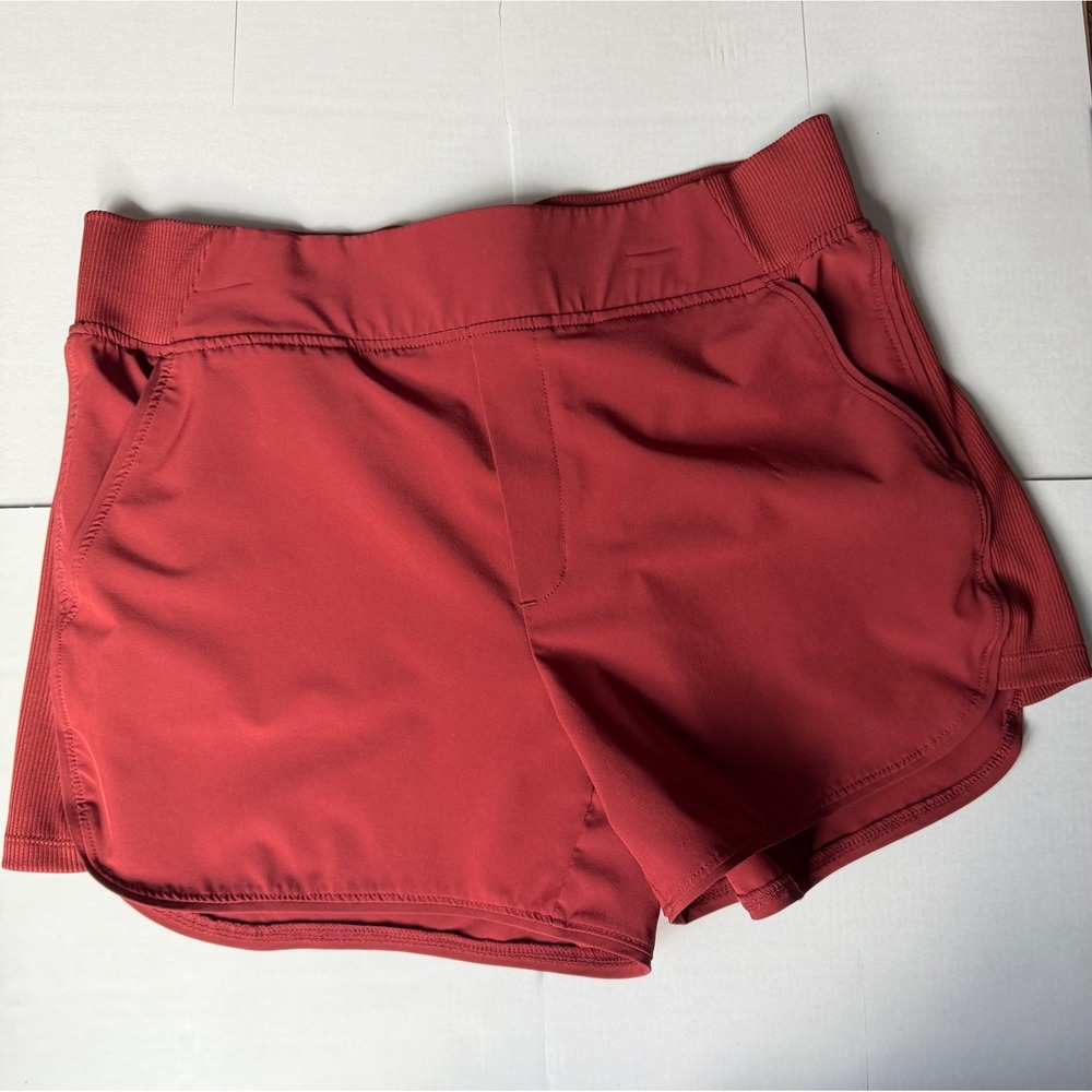 90 Degree by Reflex Womens Red Athletic Shorts Ribbed Waist Pockets M 0056